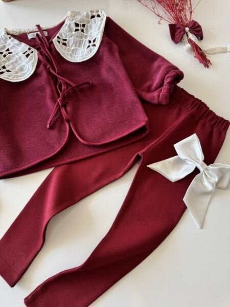 Yaka Nakışlı  Polar Cekeli Takım - Bordo