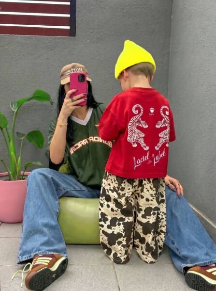 Asarkids La'ciel Paris Kamuflaj Baskılı Pantolon ve Tişört 2'li Set - Kırmızı Kahve