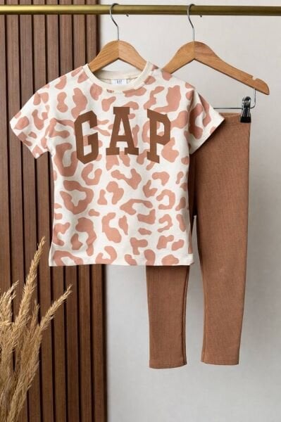 Asarkids Logolu Leopar Baskılı Taytlı Takım - Kahve