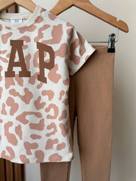 Asarkids Logolu Leopar Baskılı Taytlı Takım - Kahve