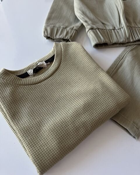 Denim Ceketli 3'lü Pantolonlu Set - Yağ Yeşili