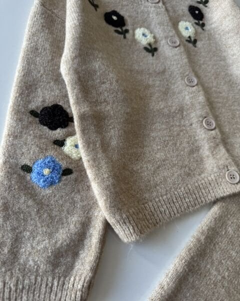 Triko Çiçek Punch Nakışlı Takım - Taş