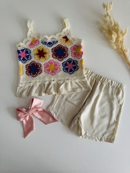 Örgü Motifli Defne Takım - Krem