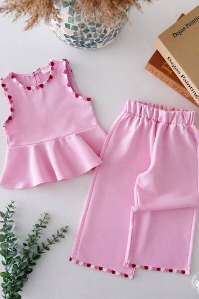 Asar Kids Kalp Nakışlı 2'li Takım - Pembe