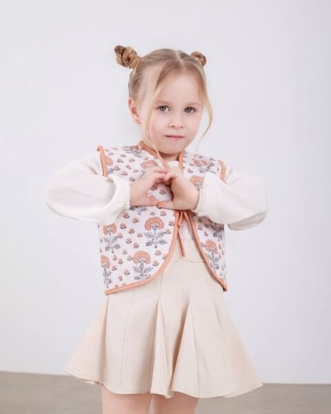 Asarkids Kapitone Yelekli Etekli 3’lü Takım - Krem