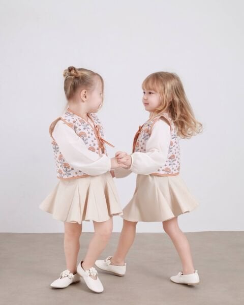 Asarkids Kapitone Yelekli Etekli 3’lü Takım - Krem