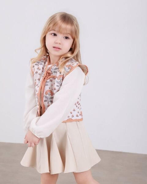 Asarkids Kapitone Yelekli Etekli 3’lü Takım - Krem