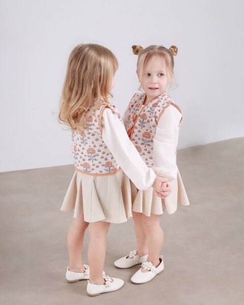 Asarkids Kapitone Yelekli Etekli 3’lü Takım - Krem