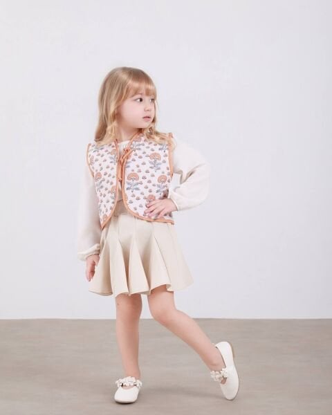 Asarkids Kapitone Yelekli Etekli 3’lü Takım - Krem