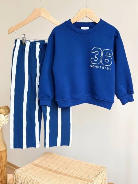 Unisex Kullanıma Uygun Çizgili Eşofman Takımı - Lacivert