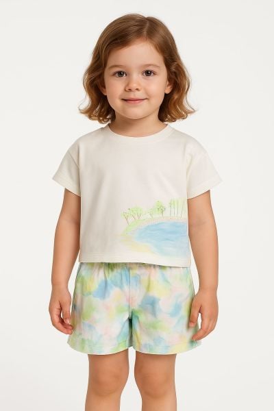 Batik Şortlu Duru Takım - Beyaz