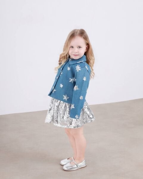 Asarkids Yıldız Ceketli Pul Payet Etek 2’li Takım - Mavi