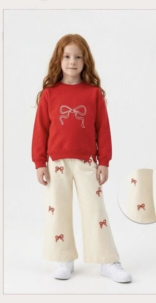 Fiyonk Baskılı Takım - Kırmızı