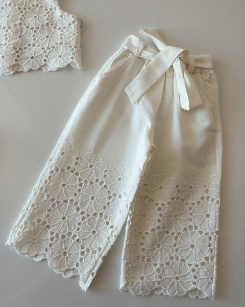 Asar Kids Fistolu Bluz Pantolon 2'li Takım - Beyaz