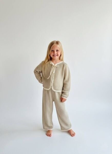 Tamamı Triko Biyeli Takım - Bej