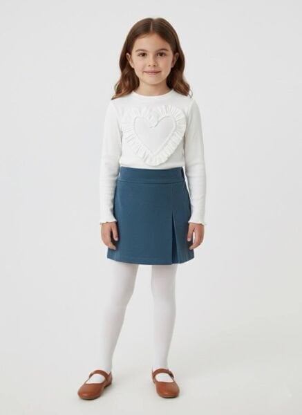 Kalp Baskılı Şort Etek 2’li Takım - Mavi