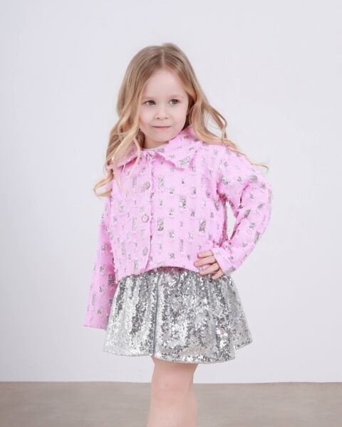 Asarkids Pul Ceketli Pul Payet Etek 2’li Takım - Pembe