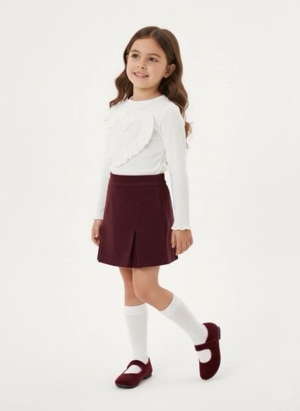 Kalp Baskılı Şort Etek 2’li Takım - Bordo