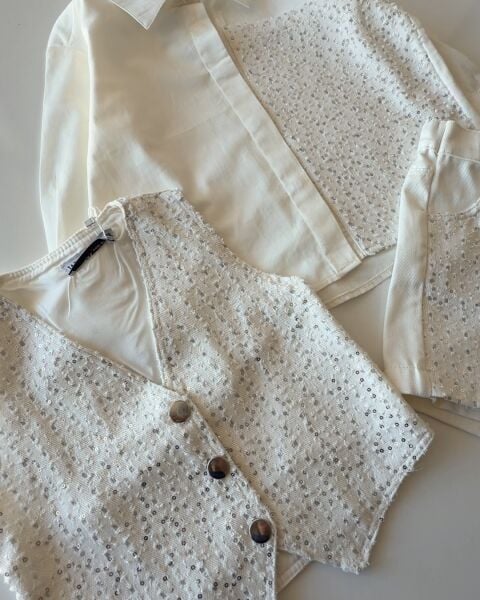 Asar Kids Pul Baskılı Yelek - Beyaz Gümüş