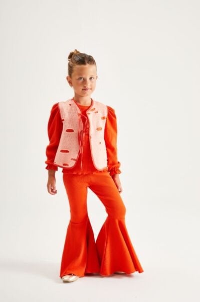 Eskitme İspanyol Paça 3'lü Takım -Turuncu