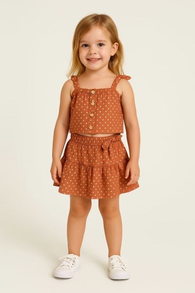 Puantiyeli Damla Takım - Bakır Kahve