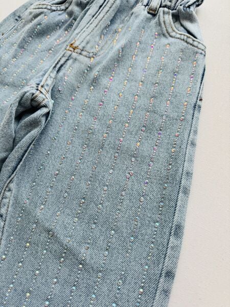 Asarkids Taşlı Paperbag Jean - Mavi ( Dar Kalıp)