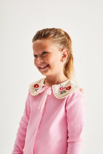 Yaka Nakışlı Ribana Takım - Pembe