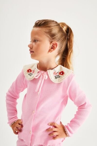 Yaka Nakışlı Ribana Takım - Pembe