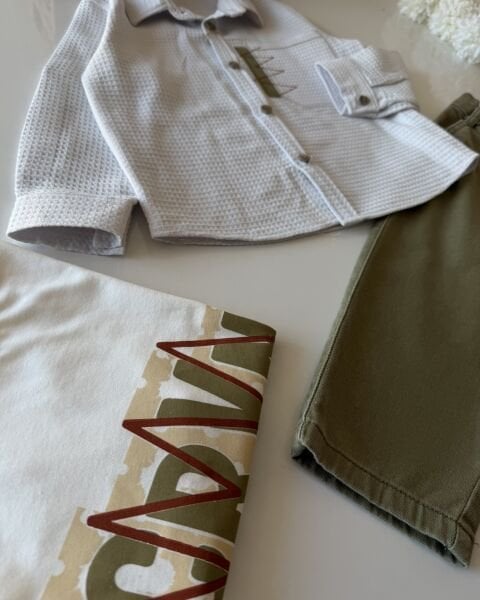 Asarkids Gofre Ceketli 3'lü Takım - Yeşil Krem