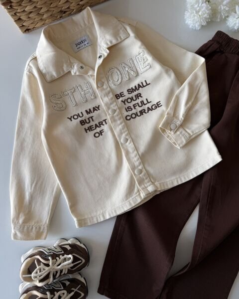 Asarkids Sthone Sloganlı 2'li Takım - Kahve Krem