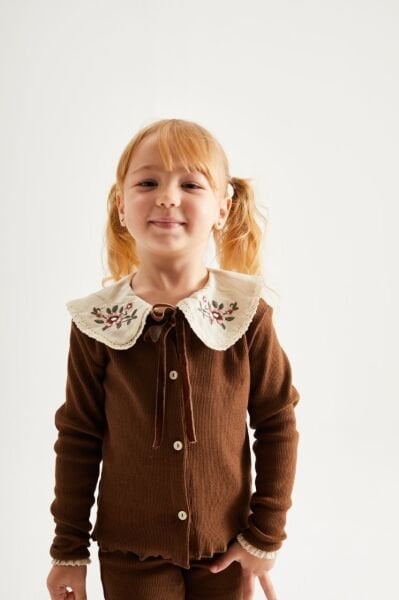 Yaka Nakışlı Ribana Taytlı Takım - Kahve