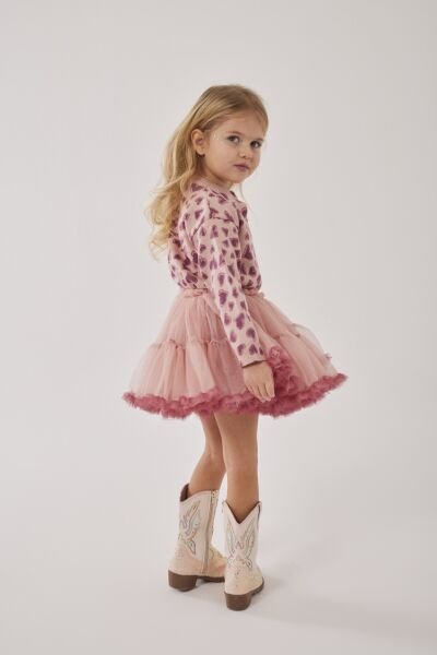 Asarkids Kalp Baskılı Triko Hırkalı Tütü Karnaval Etek 2'li Takım - Gül Kurusu