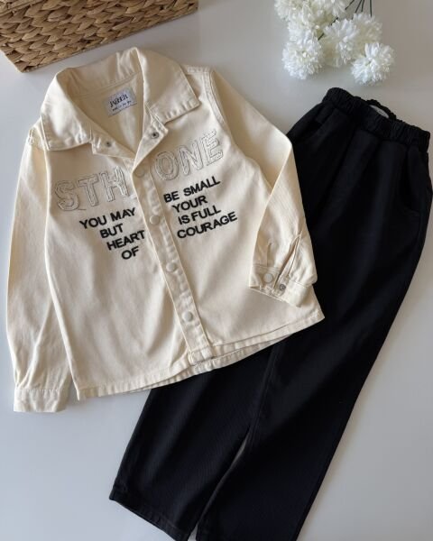 Asarkids Sthone Sloganlı 2'li Takım - Lacivert Krem