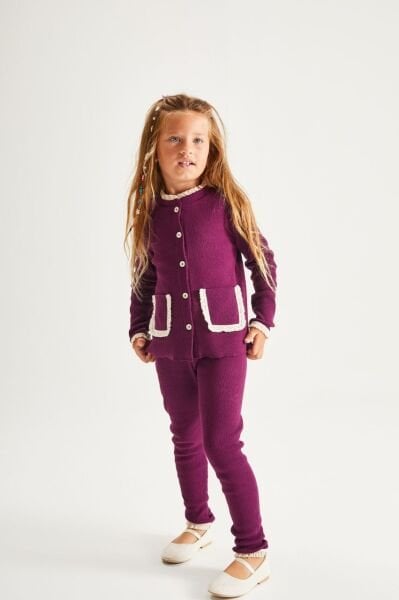 Cep Detaylı Ribana Takım - Mürdüm