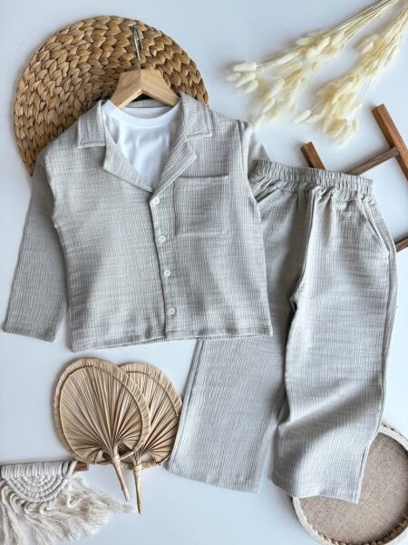 Asarkids Cep Detaylı 2'li Ceket Takım - Krem