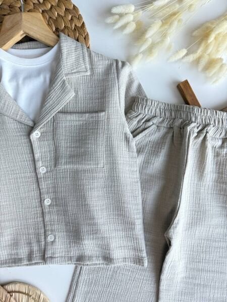 Asarkids Cep Detaylı 2'li Ceket Takım - Krem