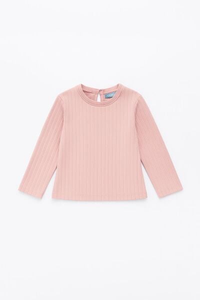 Pamuklu Fitilli Uzun Kollu Tshirt - Pudra