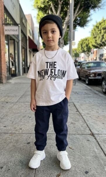 Asar Kids Los Angeles Sloganlı Eşofman Takımı - Beyaz Lacivert