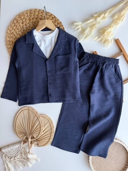 Asarkids Cep Detaylı 2'li Ceket Takım - Lacivert