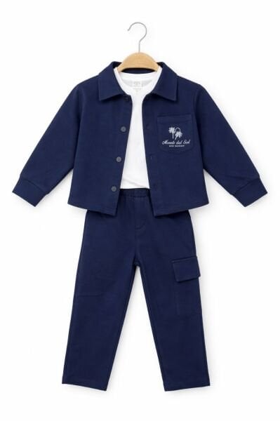 Asarkids Petek Dokulu Diagonel 3'lü Takım - Lacivert