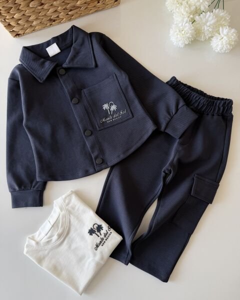 Asarkids Petek Dokulu Diagonel 3'lü Takım - Lacivert