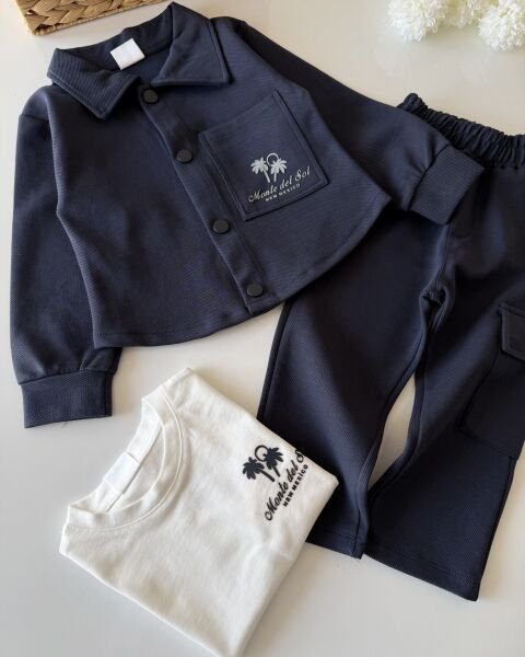 Asarkids Petek Dokulu Diagonel 3'lü Takım - Lacivert