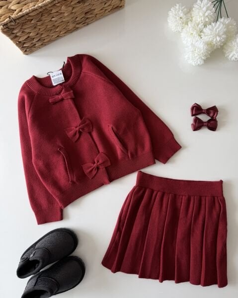 Asarkids Fiyonk Aplikeli Triko Takım - Bordo