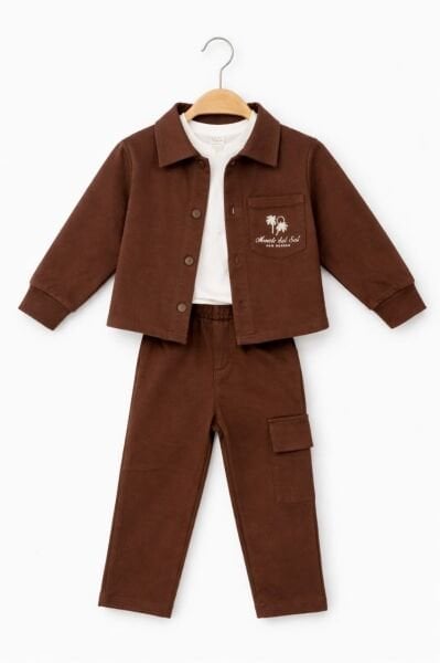 Asarkids Petek Dokulu Diagonel 3'lü Takım - Kahverengi