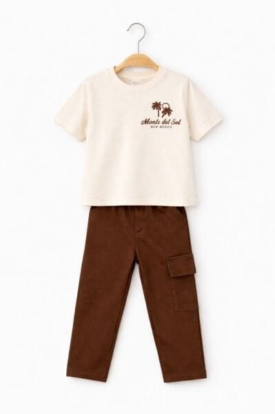 Asarkids Petek Dokulu Diagonel 3'lü Takım - Kahverengi