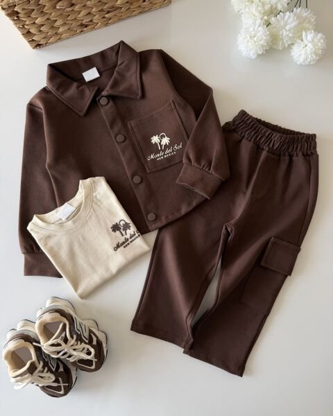 Asarkids Petek Dokulu Diagonel 3'lü Takım - Kahverengi