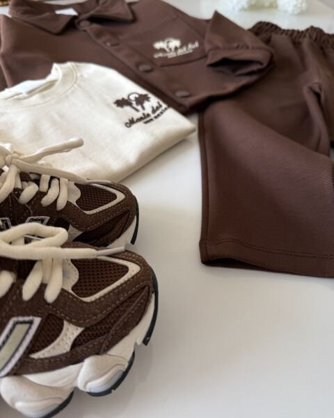 Asarkids Petek Dokulu Diagonel 3'lü Takım - Kahverengi