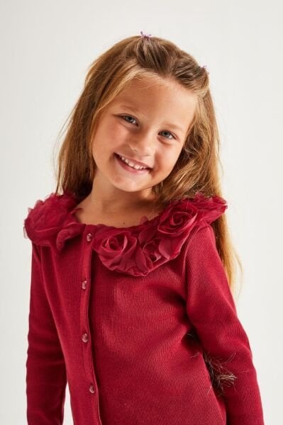 Gül Yaka Detaylı Ribana Takım - Bordo