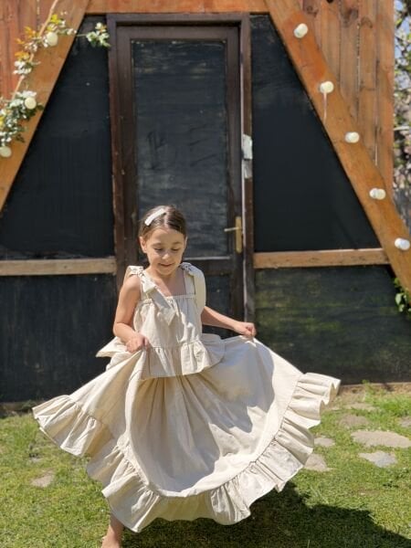 Asar Kids Keten Uzun Etekli 2'li Takım - Bej