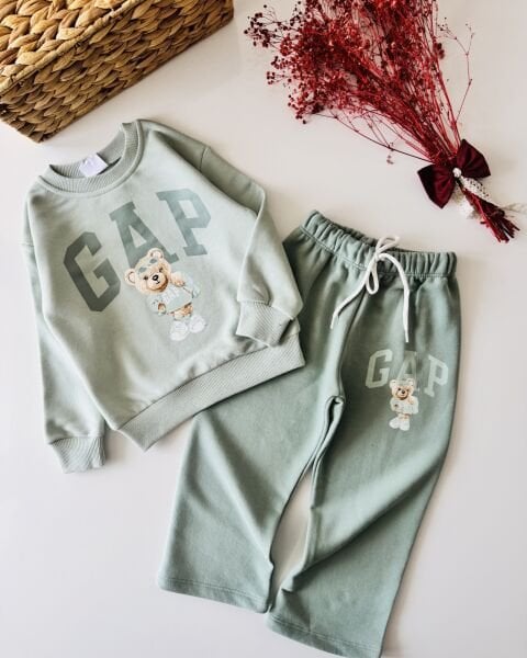 Logolu Ayıcık Baskılı Eşofman Takımı - Mint Yeşili